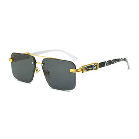 MK23121901 Wholesale Popular Vintage Rimless Frameless Glasses Diamond Cut Sunglasses Marbled Wood Legs Square Shades Outdoor