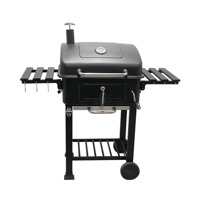 Premium Charcoal BBQ Grill Trolley Smoker with Side Table Convenient Portable Barbecue Grill