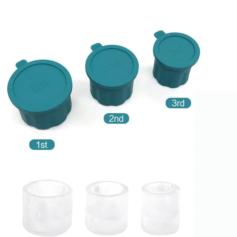 BPA-Free 3 PCS Food Grade Silicone Hollow Cylinder Ice Mold for Chilling Drinks Ice Cube Tray With Lid Ice Cub Mold