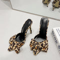 Women's Silver Brown Slipper Sandals Point Toe High Heel Fur Slip-On Fashion Trend Cushioning Summer Lightweight Leopard Pattern