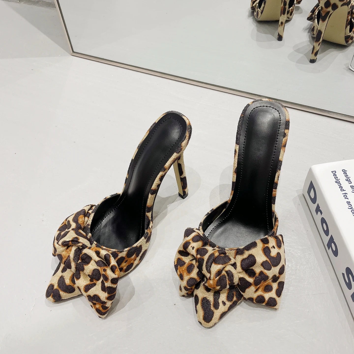 Women's Silver Brown Slipper Sandals Point Toe High Heel Fur Slip-On Fashion Trend Cushioning Summer Lightweight Leopard Pattern