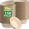 150 Pack 16 OZ Disposable Biodegradable Eco-friendly Heavy-duty Bagasse Bowls Microwave Safe Heat Resistant Party Use for Milk