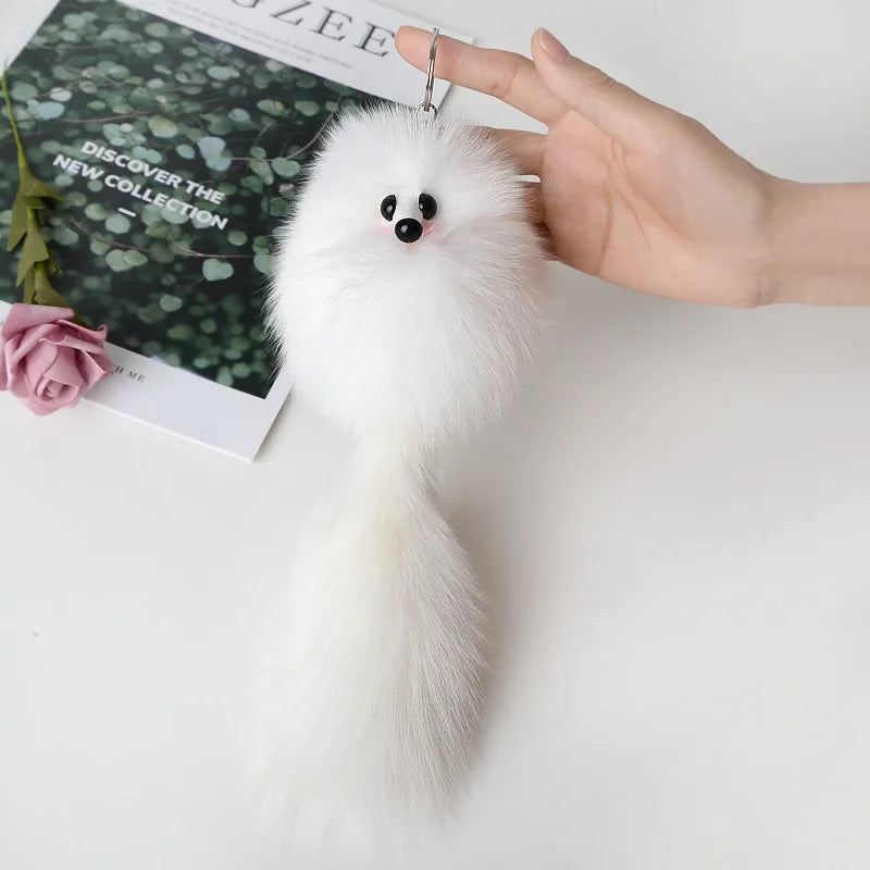 Wholesale 15-16cm Small Fuzzy Bag Mobile Phone Pendant Cute Pink Black Red Gray White Fur Fox Plush Toy Keychain With Tail