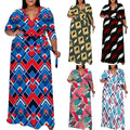 Custom V-Neck Maxi Dress for Curvy Women Elegant Flowy Floor-Length Gown Unique All-Over Prints Casual Elegant Plus Size Natural