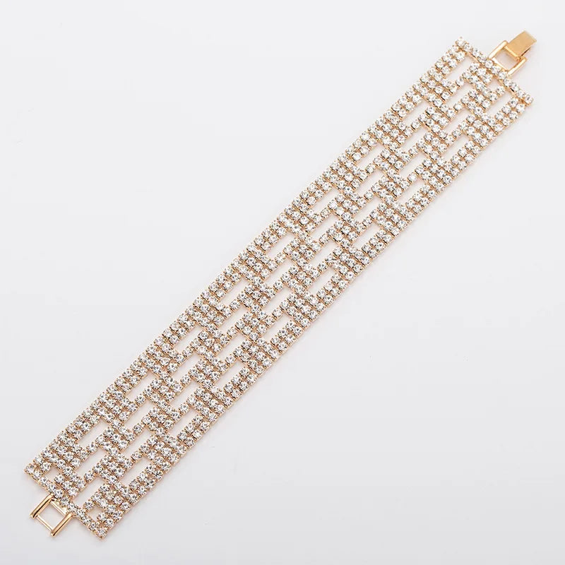 Women's Geometric Rectangle Hollow Rhinestone Wedding Fashion Bracelets Factory Pave Stone Charm Jewelry