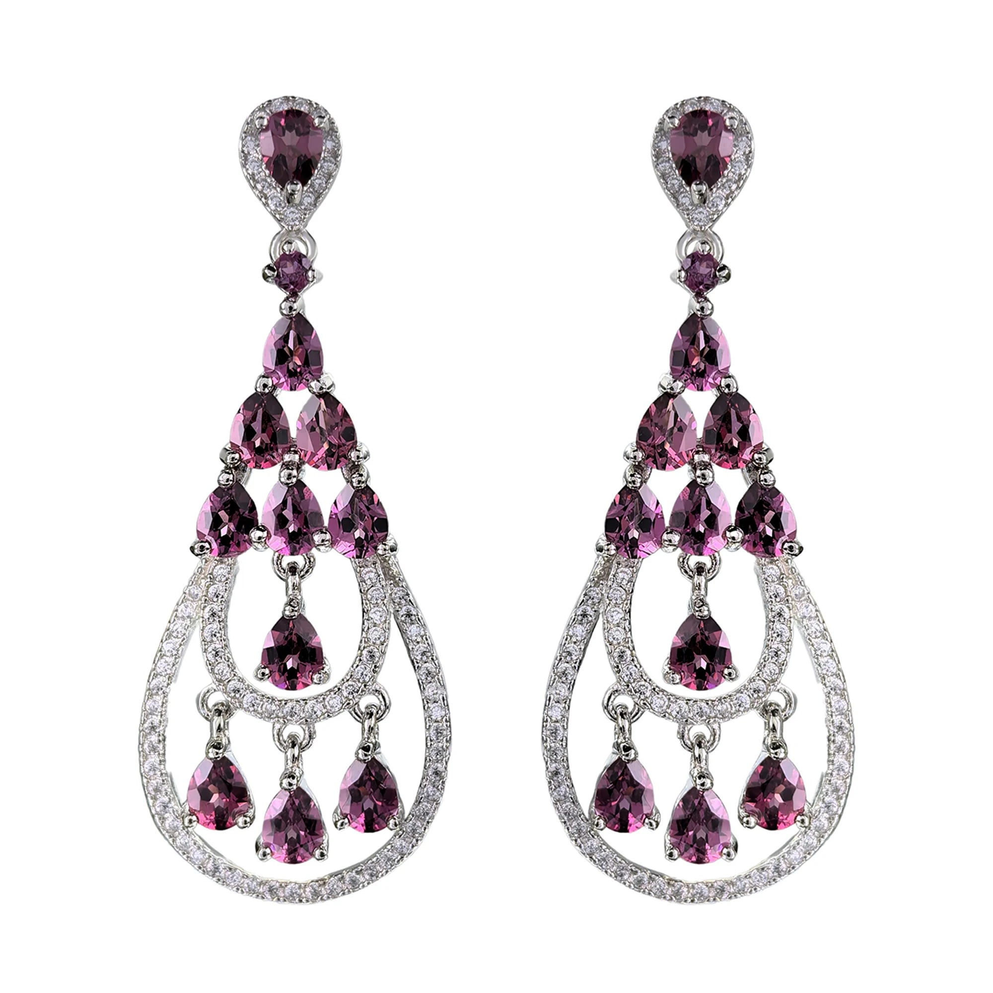 Exquisite Rhodium Plated 925 Silver Jewelry Natural Pyrope Drop Earrings for Women Birthday Gift