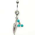 New Design Trend Alloy Feather Belly Button Ring Dangling Shiny Crystal Navel Ring Piercing Jewelry for Women