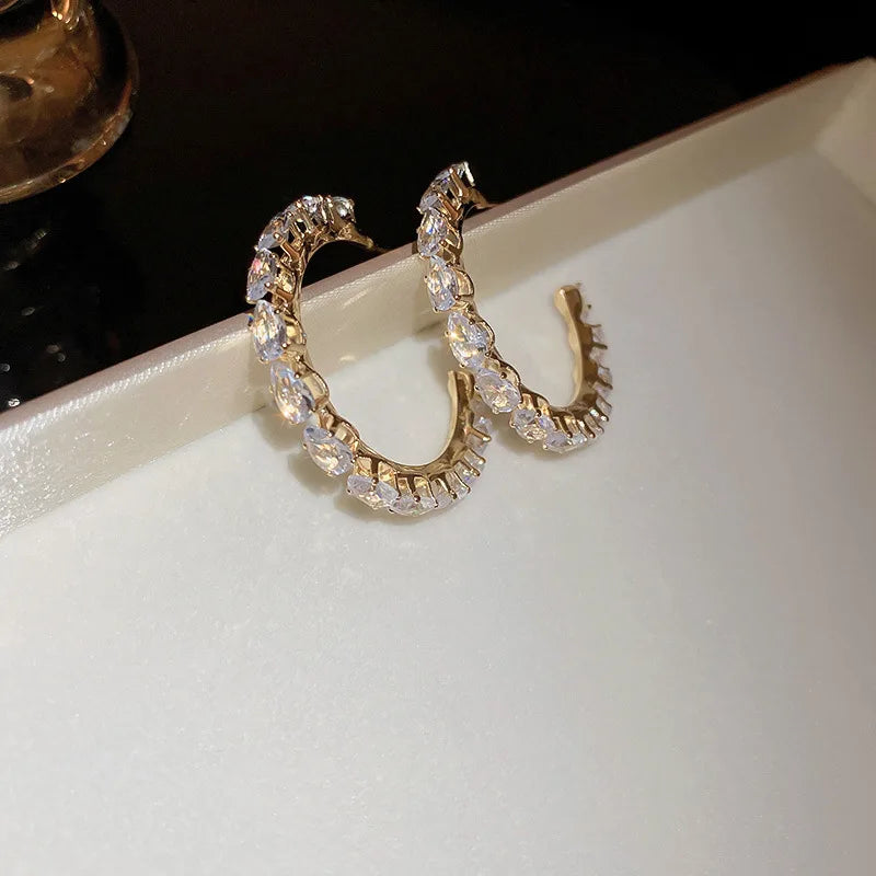 Orecchini 925 Sterling Silver Post Big Circle CZ Crystal Shiny Diamond Hoop Earrings Bling Bling Rhinestone Hoop Earrings