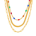 Personality Fashion Trend Three-layer Stainless Steel Plated Gold Collarbone Necklace for Women