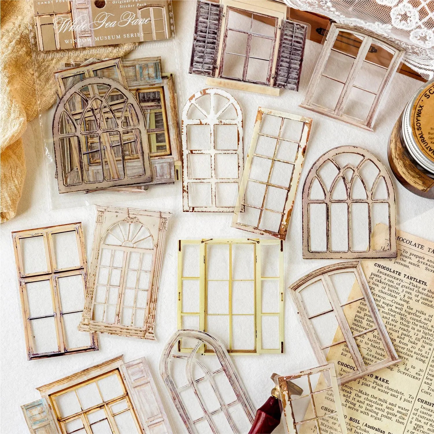 20 Pieces Per Pack Stickers Window Museum Series Vintage Door and Window Theme Handbook DIY Decorative Stickers 6