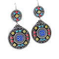 Vintage Ethnic Style Bohemian Red Enamel Rhinestone Zinc Alloy Antique Silver Plated Flower Drop Earrings-Women's Trendy Fashion