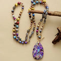 Trendy Boho Emperor Jasper Crystal Teardrop Pendant Necklace Natural Stones Imitation Pearl for Weddings Parties Beads Jewelry