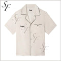 Custom Loose Casual Versatile 100% Linen Classic V-pocket Navy Piping Bodice T-shirt