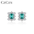 CZCITY Statement 2026 Earing 925 Sterling Silver Woman Stud Big Jewelry Beautiful Design Square Shape Green Elegant Earring