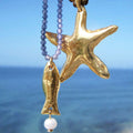 European American Trendy Stainless Steel Beaded Necklace 18K Real Gold Vacuum Electroplated Ocean Fish Diamond Butterfly