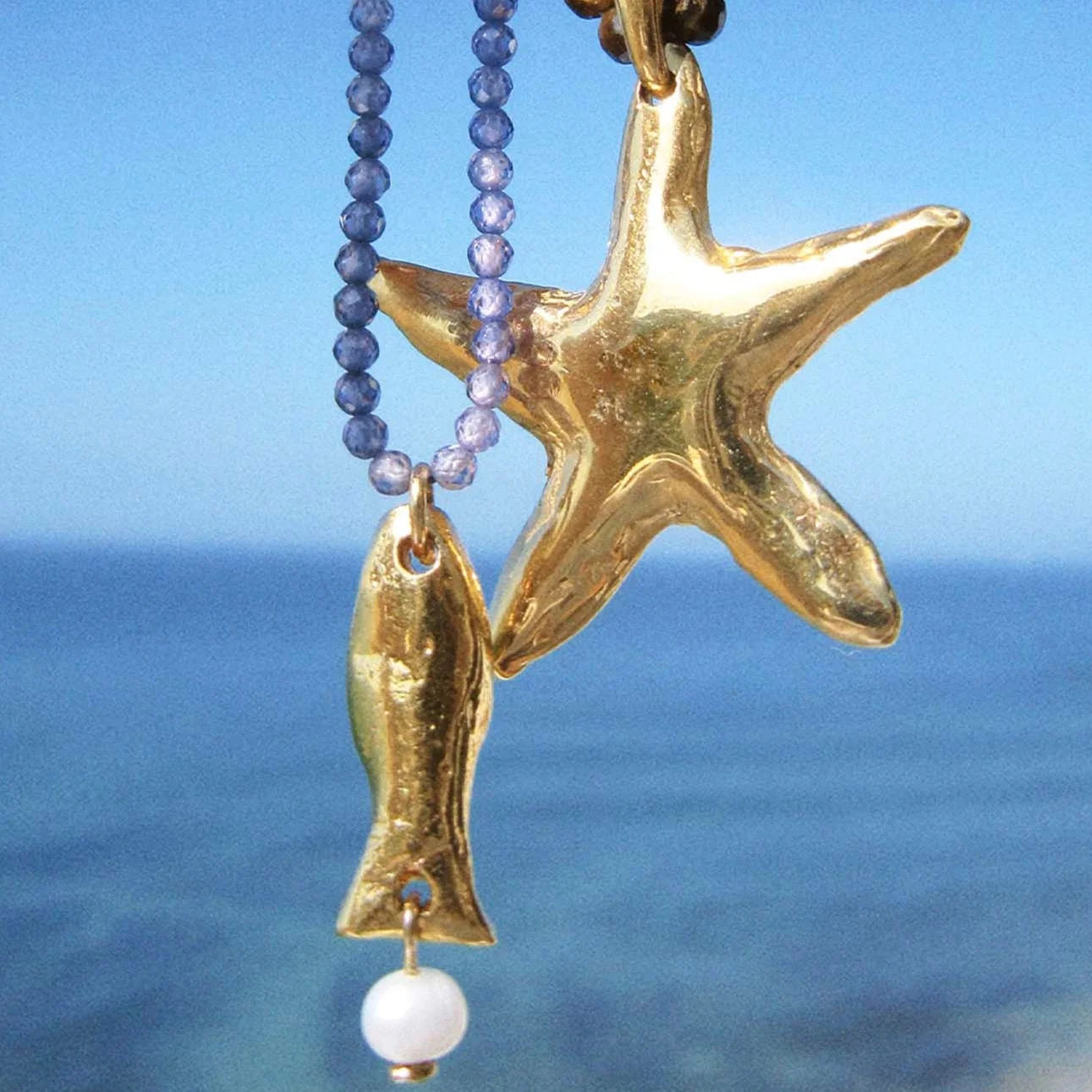 European American Trendy Stainless Steel Beaded Necklace 18K Real Gold Vacuum Electroplated Ocean Fish Diamond Butterfly