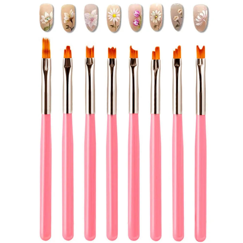 8pcs Nail Art Ombre Brush Gel Polish Painting Dot Pen Gradient Drawing Carving Nail Art Pen Tool