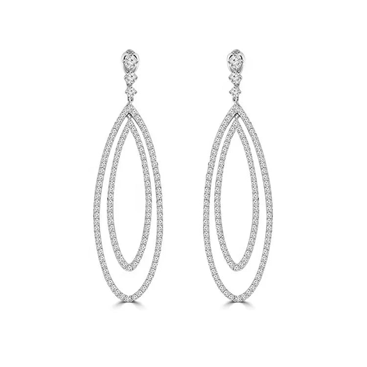 Lab Diamond 4.55 Carat Women's Round Cut Diamond Dangling Chandelier Earrings in 14K White Gold