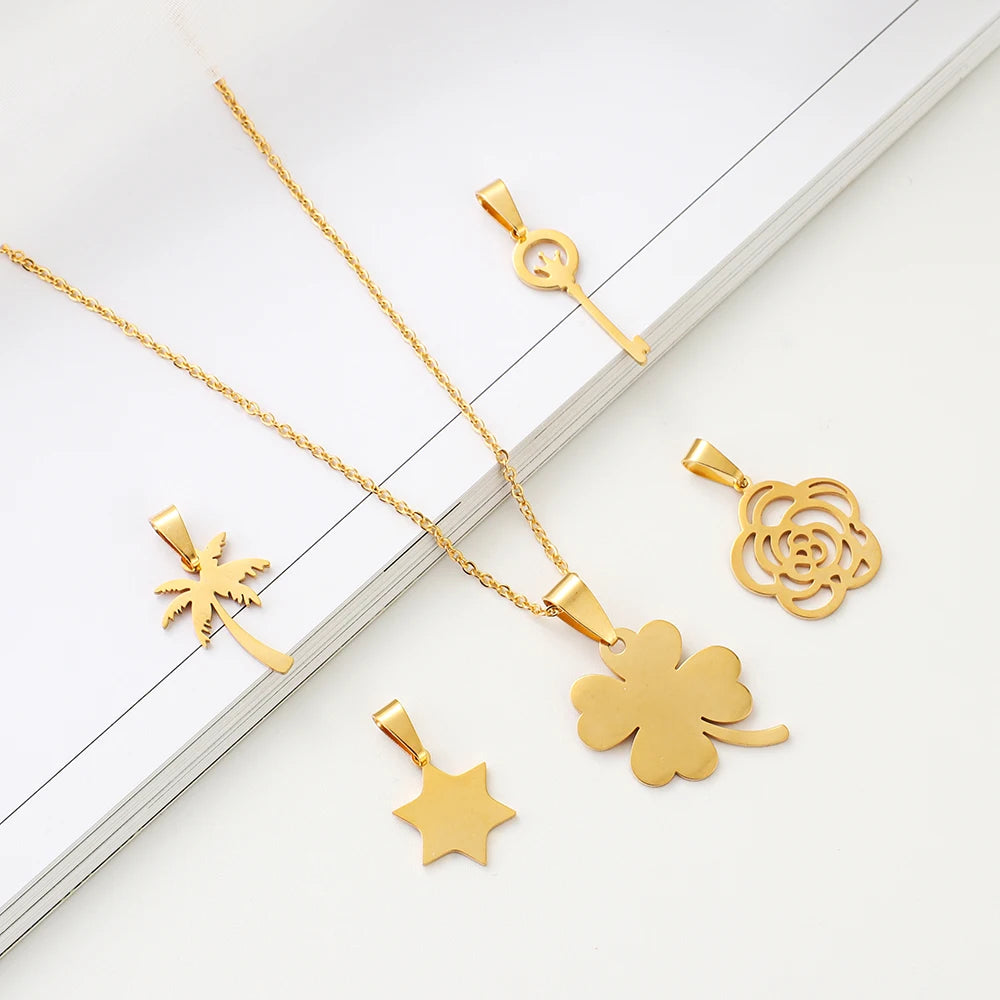 Stainless Steel PVD Gold Plated Waterproof Charms Necklace Jewelry Set Weekly Charms for Wedding Gift
