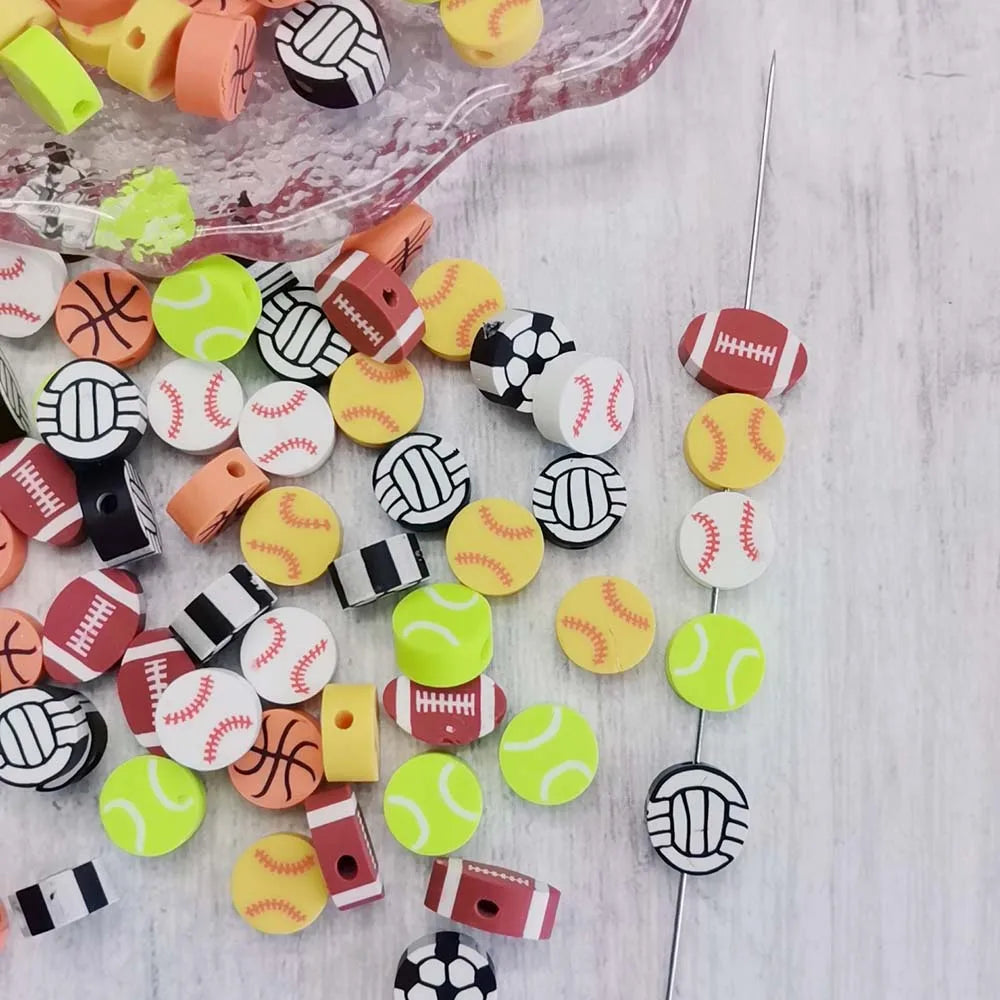 1000pcs Football Baseball Basketball Sports Beads Polymer Clay Beads Spacer Loose Beads for Jewelry Making DIY Bracelet Earring