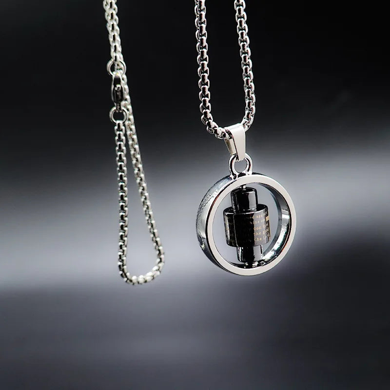 Unisex Stainless Steel Lucky Wheel Necklace with Rotatable Hip Hop Pendant Geometric Pattern for Men and Women's Anniversary