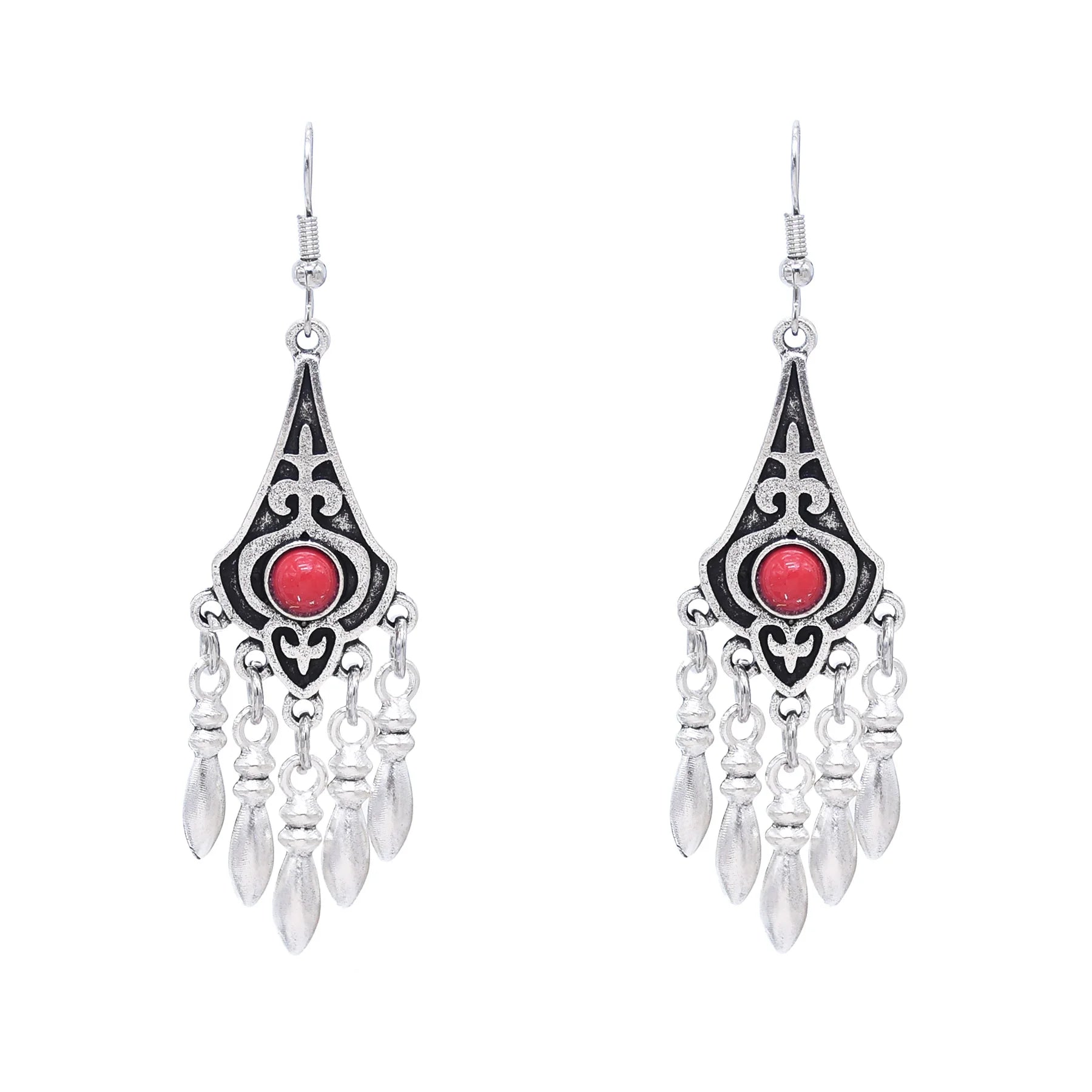 Kazakh Ethnic Earrings Red Black Green Dangle Earrings Women Drop Tassel Earrings for Party Gift Jewelry