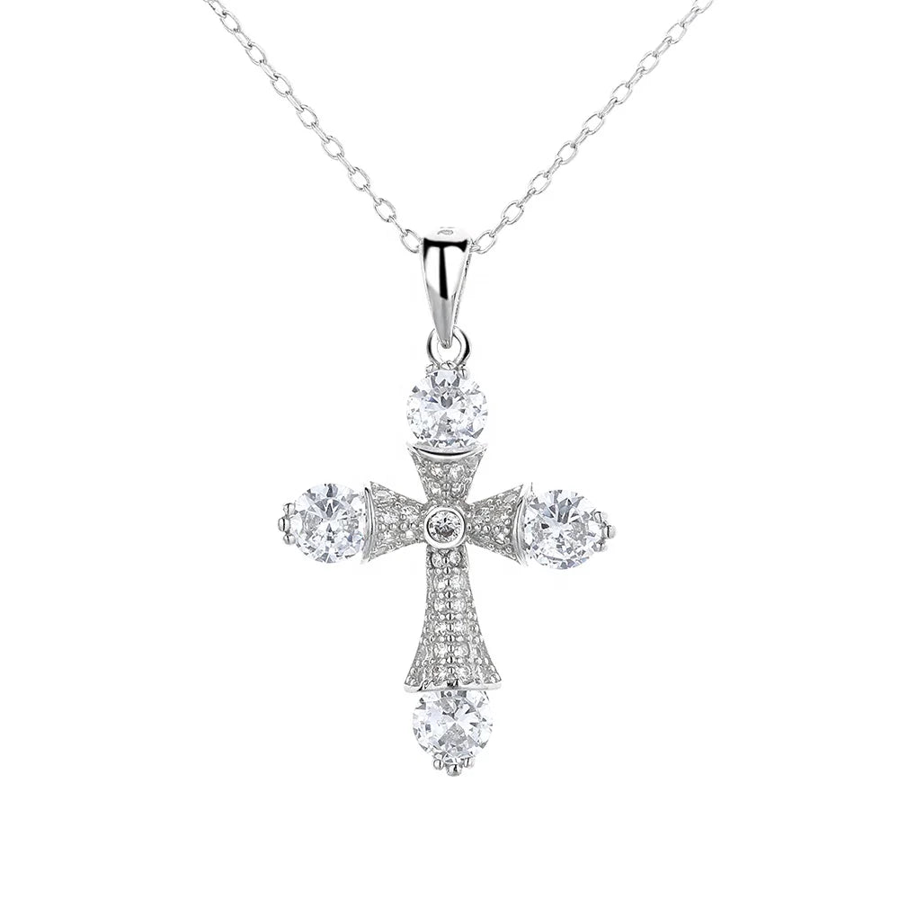 925 Sterling Silver Cz Cross Pendant Necklace