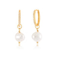 925 Sterling Silver Imitation Pearl Zirconia Pave Huggie Earrings Pearl Drop Earrings