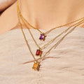 18-Inch Gold-Preserved Stainless Steel Necklace Trendy Rectangular December Birthstone Pendant Colored Zirconia Bamboo Diamond