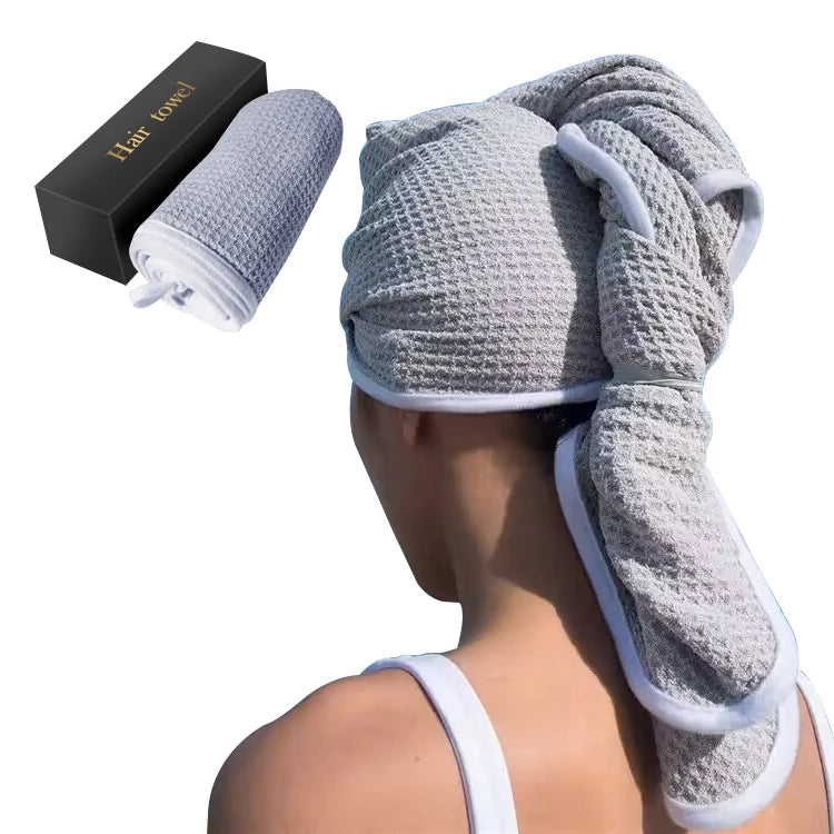 Custom Wholesale Woven 390gsm Fast Dry Lightweight Soft Quick Drying Rectangle Absorbent Waffle MicroFiber Hair Turban Towel