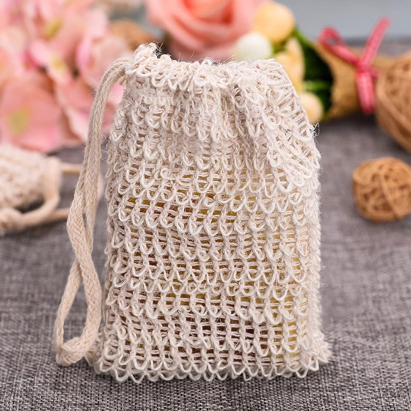 Eco Friendly Free Sample Natural Organic Sisal Shower Soap Bag Net Pouches With Custom Label