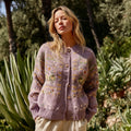 Women's Floral Jacquard Wool-Blend Cardigan Breathable Hooded Casual Print Cable Knit Winter Outdoor Sweater with Front Logo