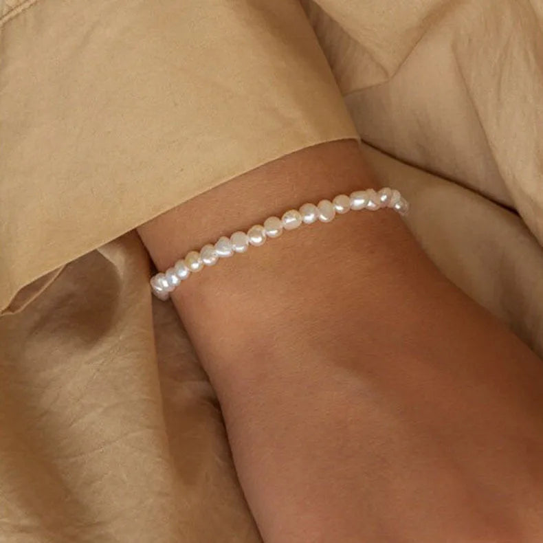 Retro Irregular Recycled Natural Baroque Freshwater Pearl Adjustable Clavicle Chain Bracelet