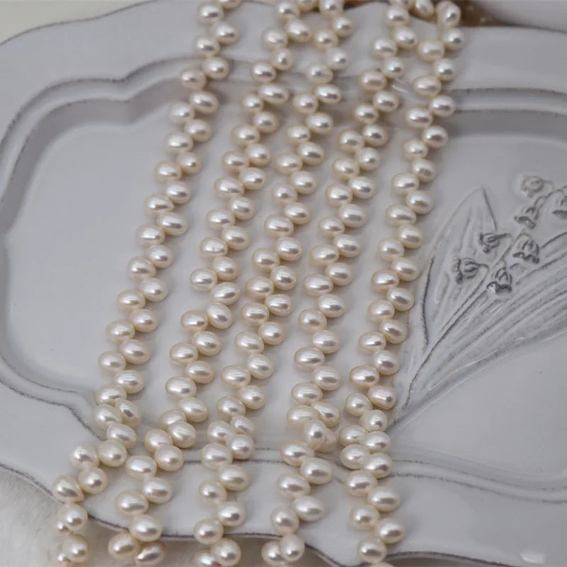 3/7 Top Drilled Rice Pearl 5-6mm Natural Freshwater Pearl Strand Loose Bead for Diy Making Jewelry Bracelet Necklace