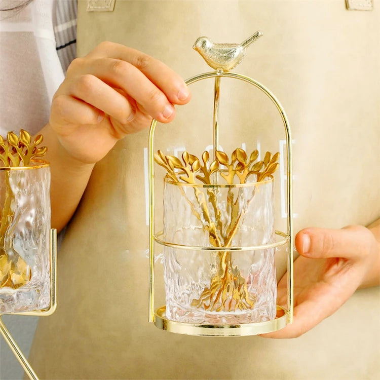 Luxury Hot Products Home Decoration Handmade Glassware Racks With Gold Stainless Steel Fork Glass Storage Holders
