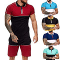 Summer Mens Casual Shorts Sets Color Matching Splicing Polo Shirt Short Sleeve Men Tracksuit Set Sports Shorts Suit Man Clothing