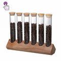 Best Selling Coffee Beans Glass Storage Jar Wooden Coffee Beans Flower Tea Display Rack Stand