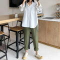 Women Shirt White Tunics _ Spring Fashion Oversized Blouse Lapel Casual Solid Long Sleeve Button Asymmetric Top Blusas