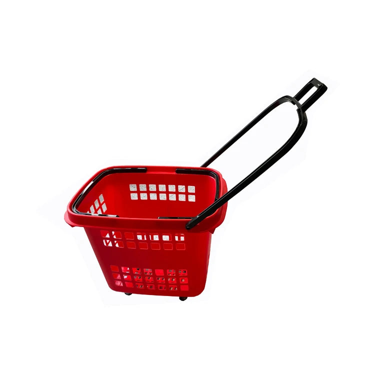 Supermarket Promotional Retail Plastic Shopping Basket with Wheels 80L
