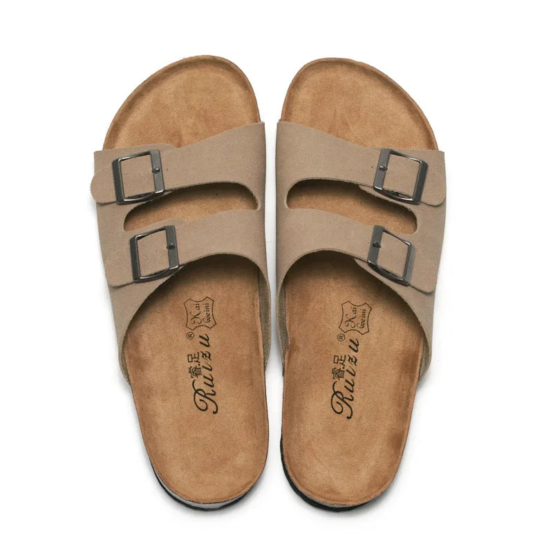 Factory Supply Unisex Cork Flat Slides Summer Outdoor Leisure Ladies Slippers