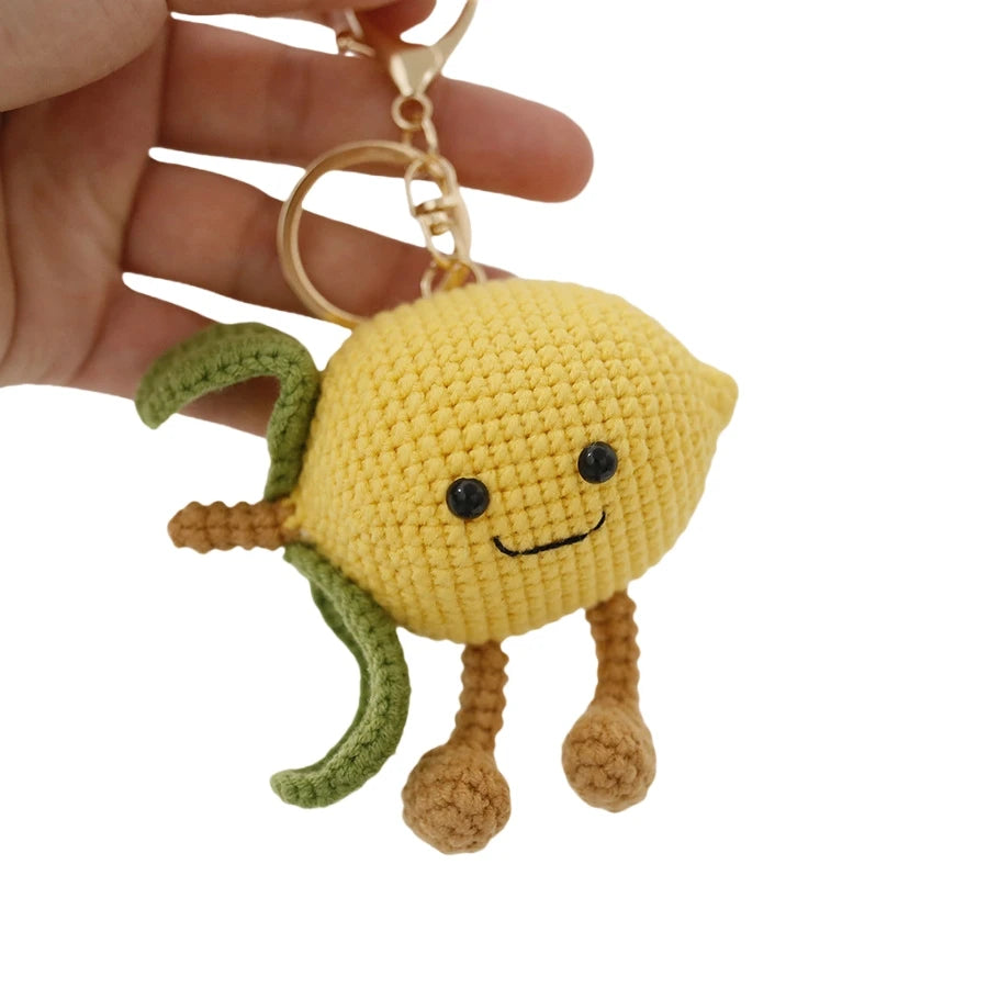 Cute Crochet Lemon Keychain Lemon Doll Knitting Keyrings for Car Keys Bag Pendant Charm Handmaking Weaved Fruit Keychain Crochet