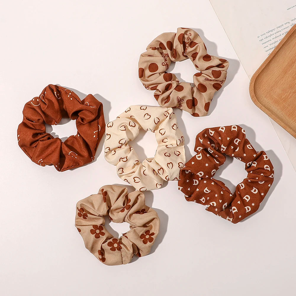 2021 Floral Scrunchy Hair Rope Scrunchies Dark Color Elastic Rubber Band Hair Ties for Girls