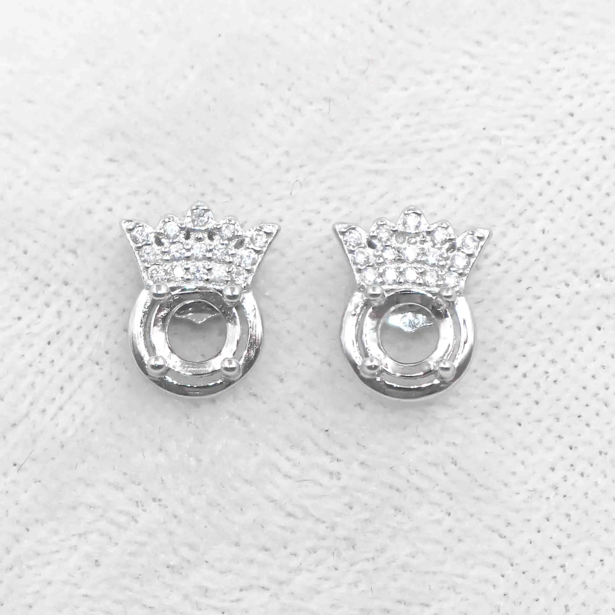 Sterling Silver 5*5mm Semi Mount Stud Earrings Empty Support Blank Claws Setting S925 Base Without Center Stone for DIY Inlay