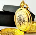 Antique Gold Stainless Steel Mechanical Pocket Watch with Double-Sided Smooth Roman Dial