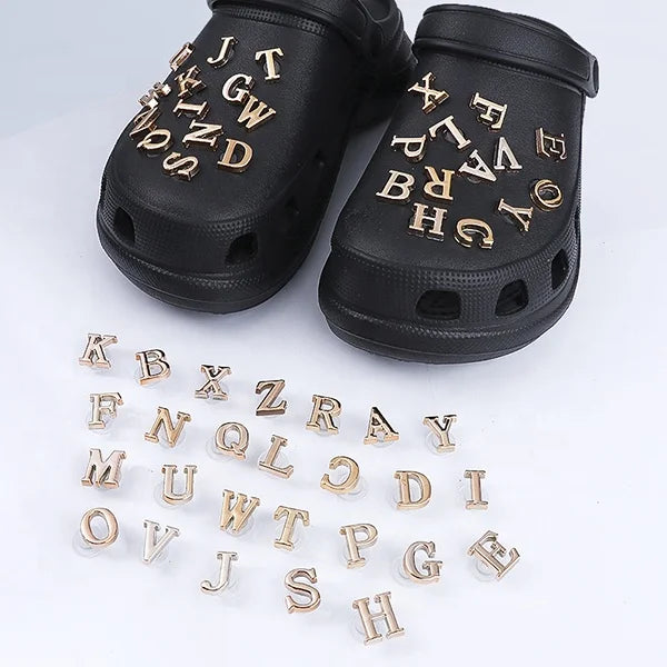 Wholesale Rhinestones DIY Gold Silver Plating 3D Letters Metal Shoe Buckles