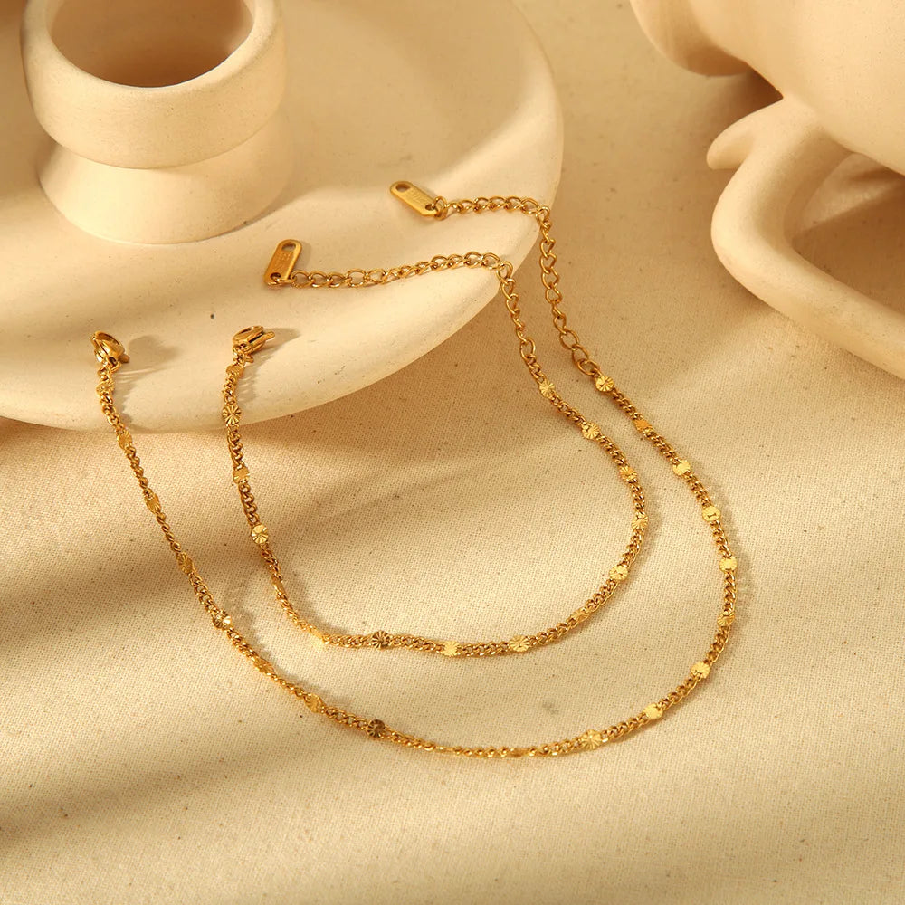 Ins Style 18K Gold Round Floral Bracelet Ankle Chain Sets Minimalist Non Tarnish Waterproof Stainless Steel Jewelry Set Jewlery