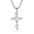 Unisex Classic Stainless Steel Gold Plated Zircon Life Tree Cross Charm Necklace with Geometric Pendant