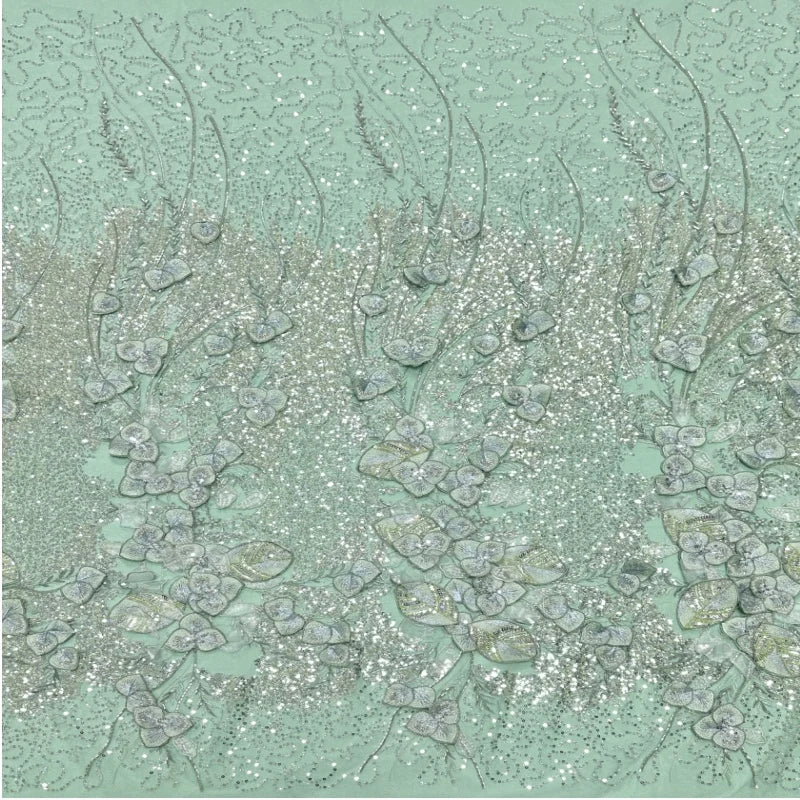 Various Colors Shinning Sequins Net Lace Fabric Flower Lace African Lace Wedding Fabric 5 Yard Fabric for Dresses