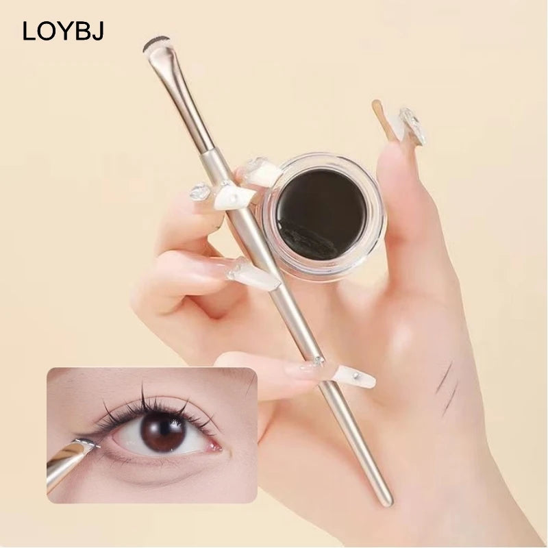 Ultra-Thin Crescent Detail Fan/Flat Eye Makeup Brush Synthetic Hair Wood Handle Fine for Eyeliner Shadow Eyebrow