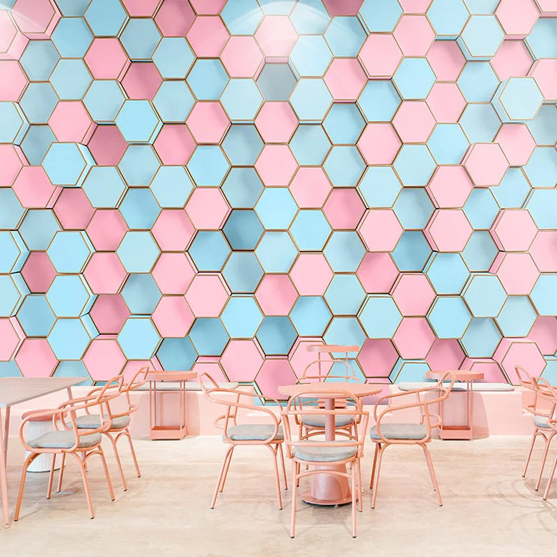 Nordic 3D Macaron Grid Square Wallpaper Internet Celebrity Beauty Salon Nail Shop Clothing Store Wallpaper Wall Covering